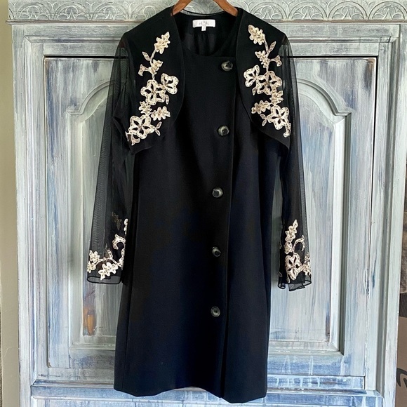 PEARL by Lela Rose Dresses & Skirts - PEARL by Lela Rose Black Ponte Button Front Dress w/Beaded Bolero